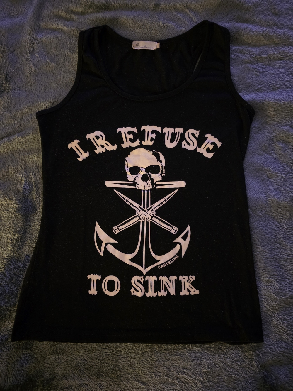Black Graphic Tank Top - I Refuse to Sink Skull & Anchor